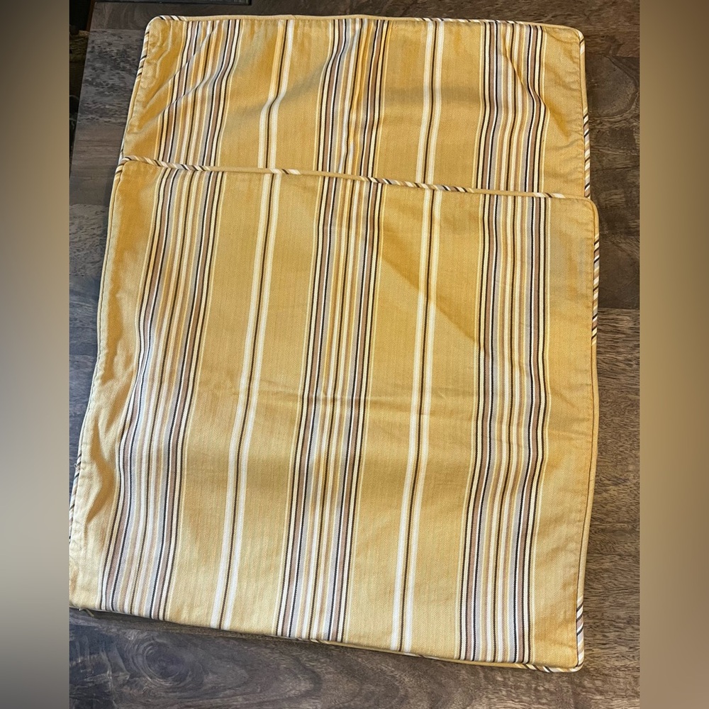 2 Pottery Barn Yellow Stripe Pillow Covers 20” Cotton